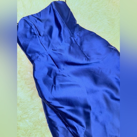 NEW Alfred Sung Strapless Satin Twill Column Gown w/ Removable Train sz 6 Blue - Picture 4 of 8